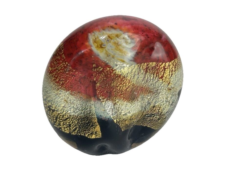 Art Glass Paperweight Artist Signed Gold Leaf Aventurine Pink Black Ovoid 4”